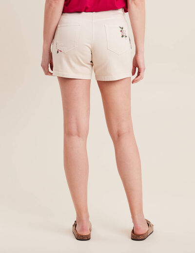 Short brodé beige femme