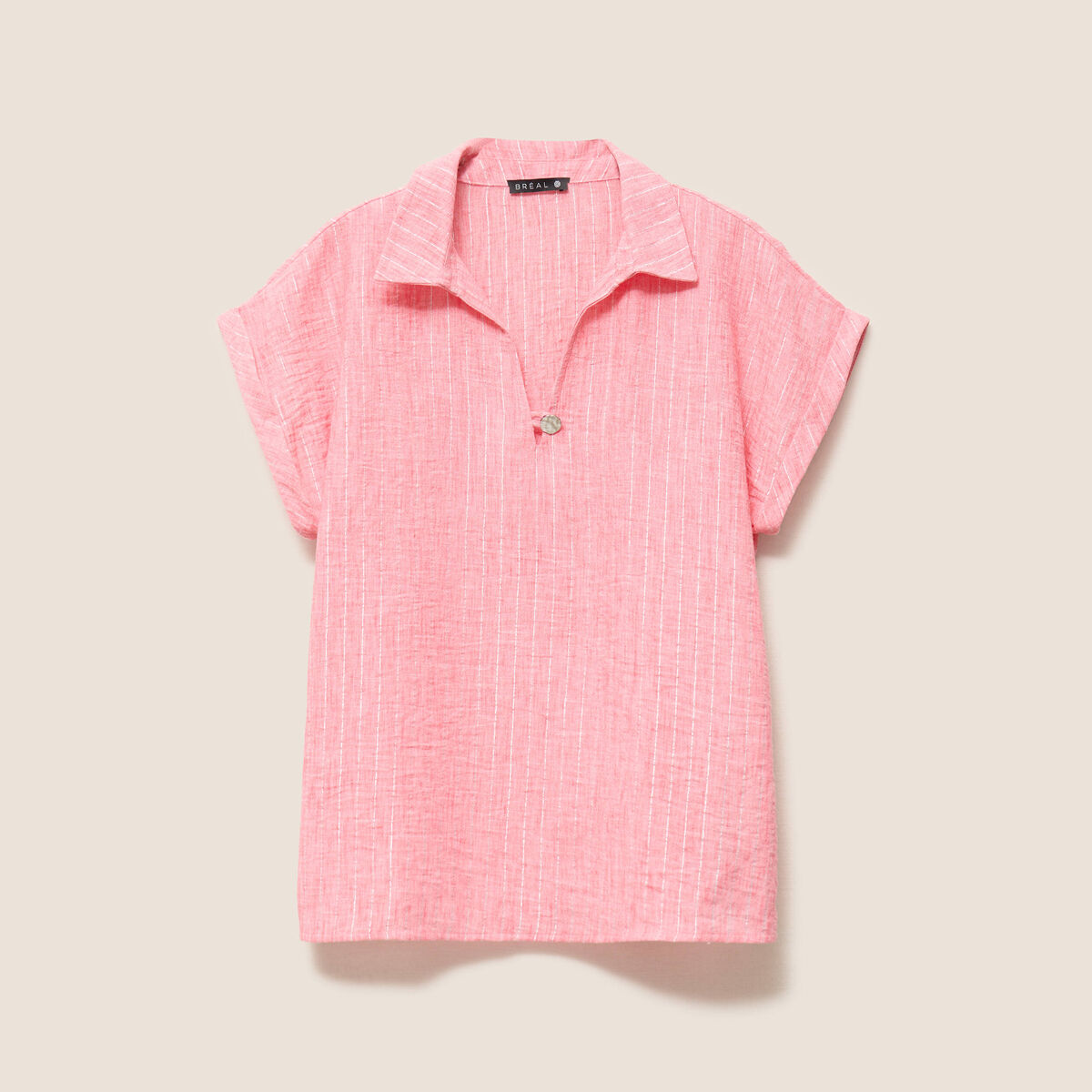Blouse manches courtes fluide rose corail femme