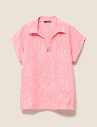 Blouse manches courtes fluide rose corail femme