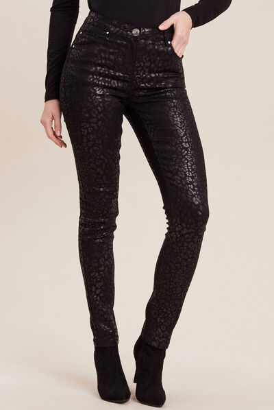 Pantalon ajusté enduit 7/8ème couleur bronze femme