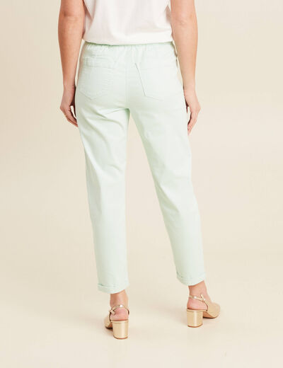 Pantalon coupe droite à coulisse vert clair femme
