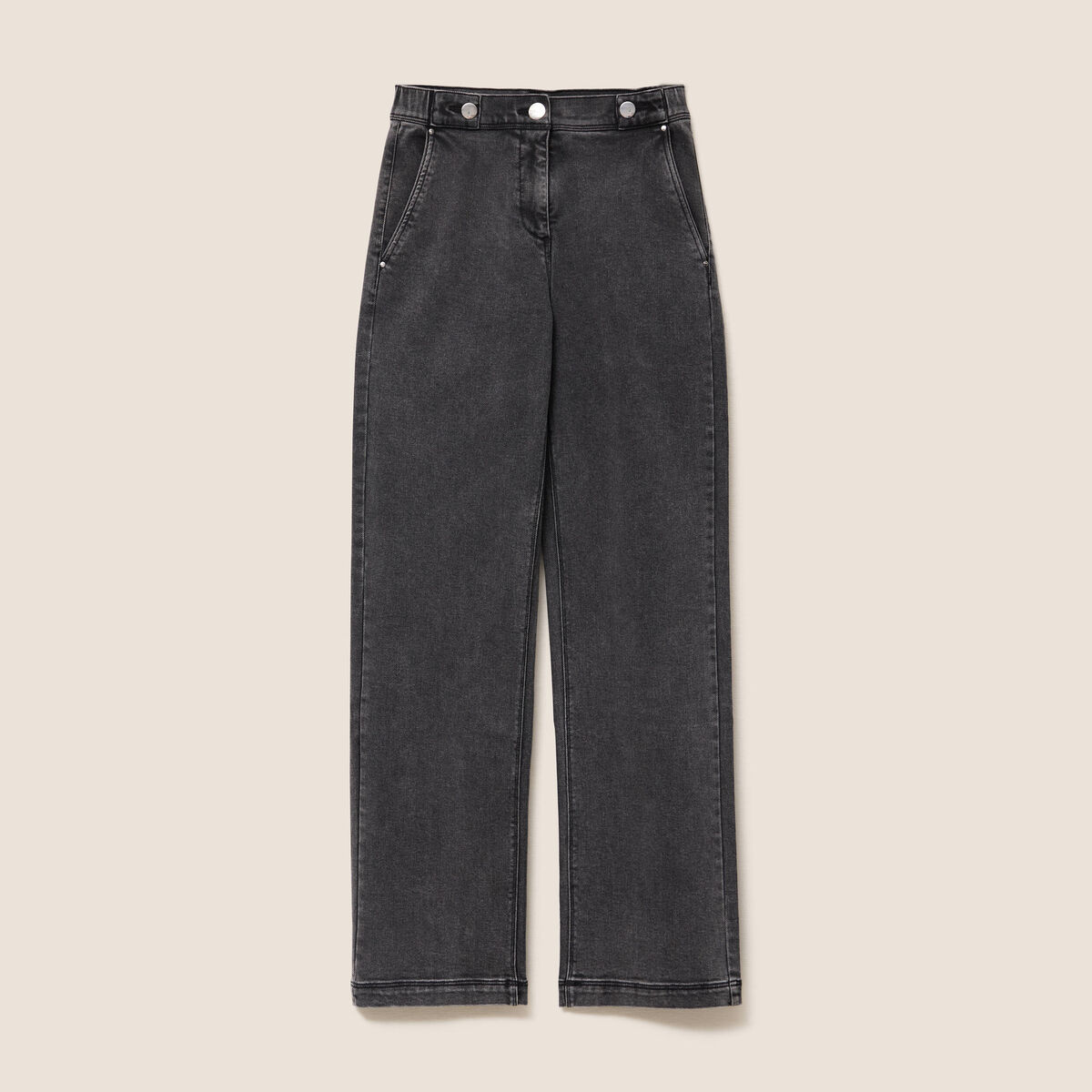 Jean droit taille haute long denim gris femme