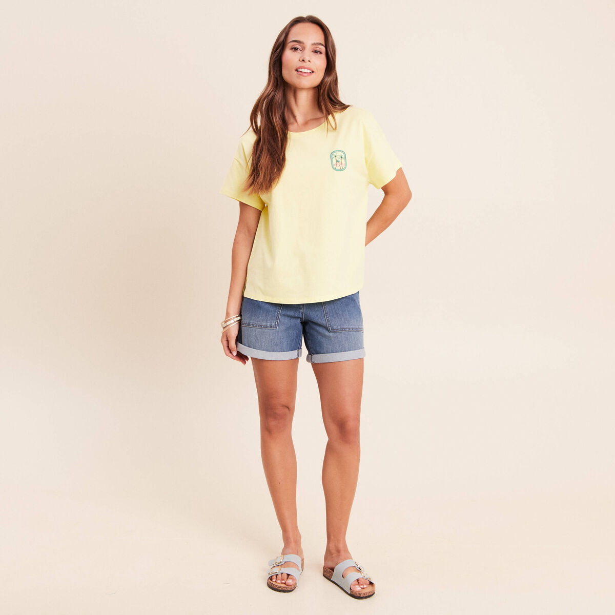 T-shirt droit manches courtes multicolore femme