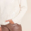 Pull col rond manches longues &agrave; sequins ecru femme
