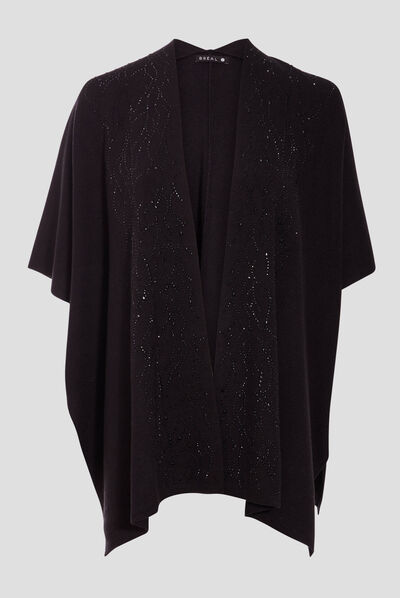 Poncho avec strass noir femme