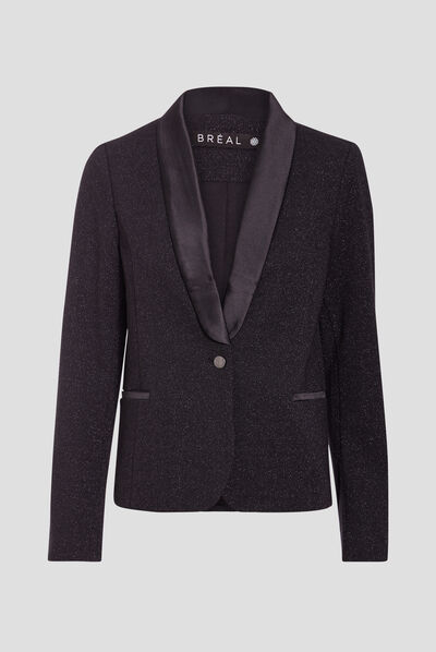 Veste droite avec col tailleur noir femme