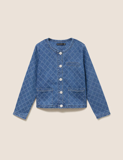 Veste courte droite en jean doubl&eacute;e denim stone femme