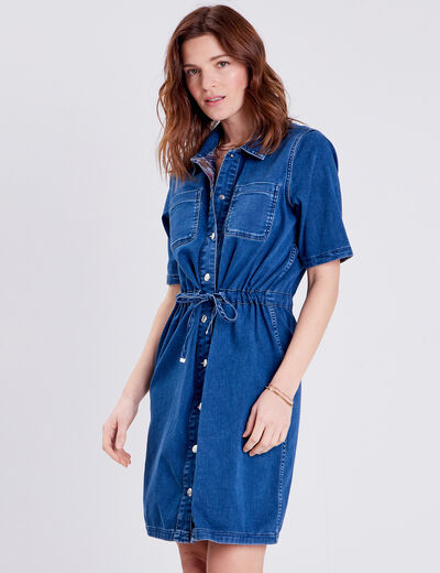 Robe droite en jean réversible denim double stone femme