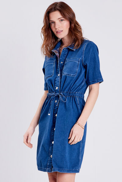 Robe droite en jean réversible denim double stone femme