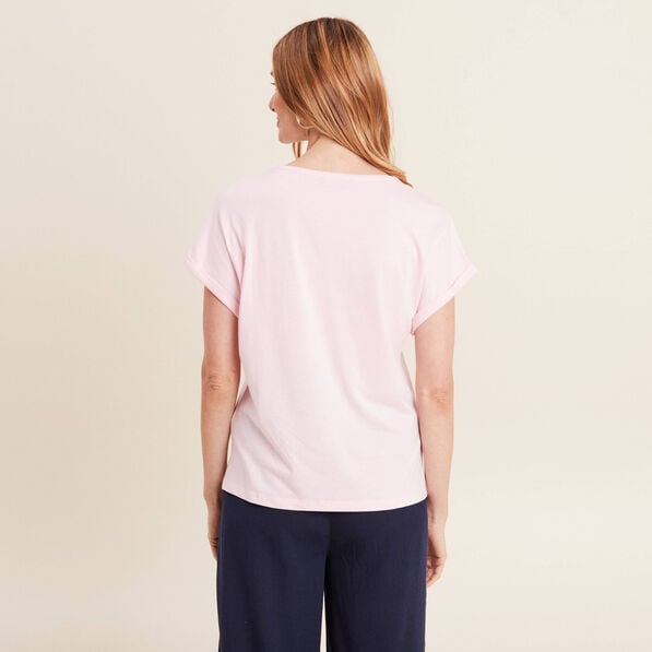 Tee Shirt Octobre Rose Femme Coton Imprimé RubanRose Cancer