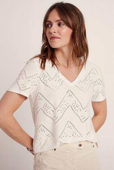 T-shirt manches courtes fluide ecru femme