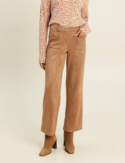 Pantalon aspect daim marron femme