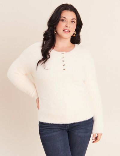Pull col tunisien ivoire femme