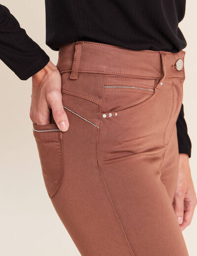 Pantalon coupe ajust&eacute;e taille haute marron femme