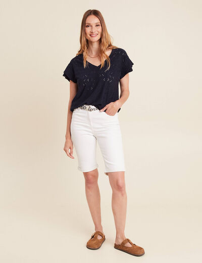 Bermuda ajusté ceinturé blanc femme