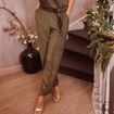Pantalon large taille haute vert kaki femme