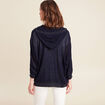 gilet droit mi-long à capuche bleu marine femme