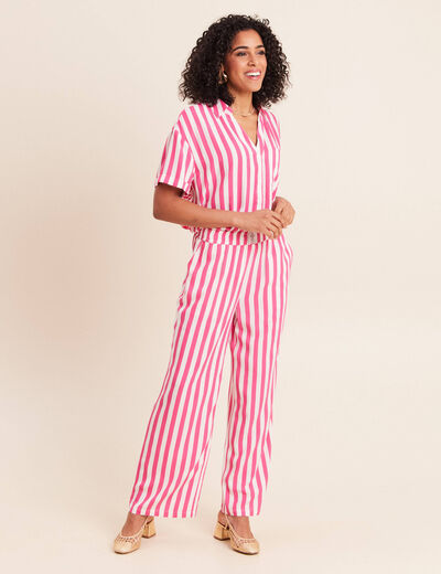 Pantalon fluide et large taille standard rose fushia femme