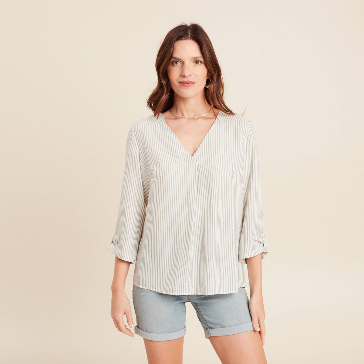 blouse fluide manches 3/4 vert femme