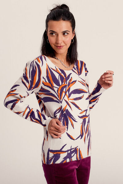 Pull manches longues creme femme