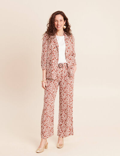 Veste longue droite col tailleur orange femme