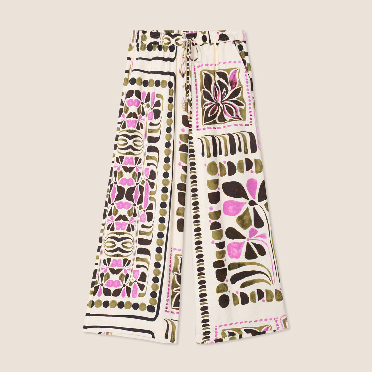 Pantalon large taille haute vert femme