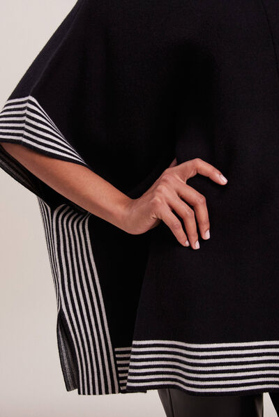 Poncho boutonné noir femme