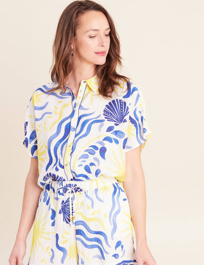 Chemise fluide manches courtes bleu femme