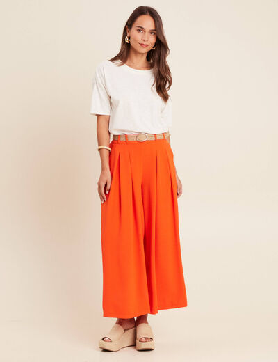 Pantalon jupe-culotte large orange corail femme