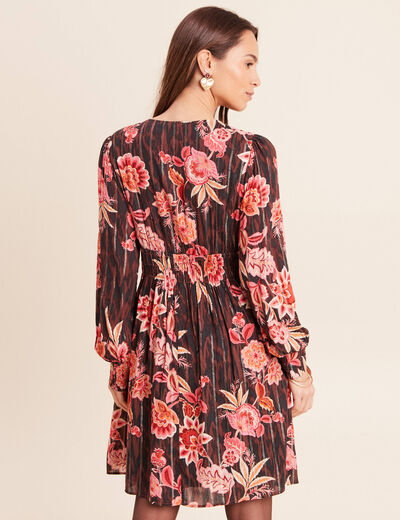 Robe courte &eacute;vas&eacute;e col v manches longues marron femme