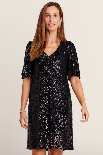 Robe évasée sequins noir femme