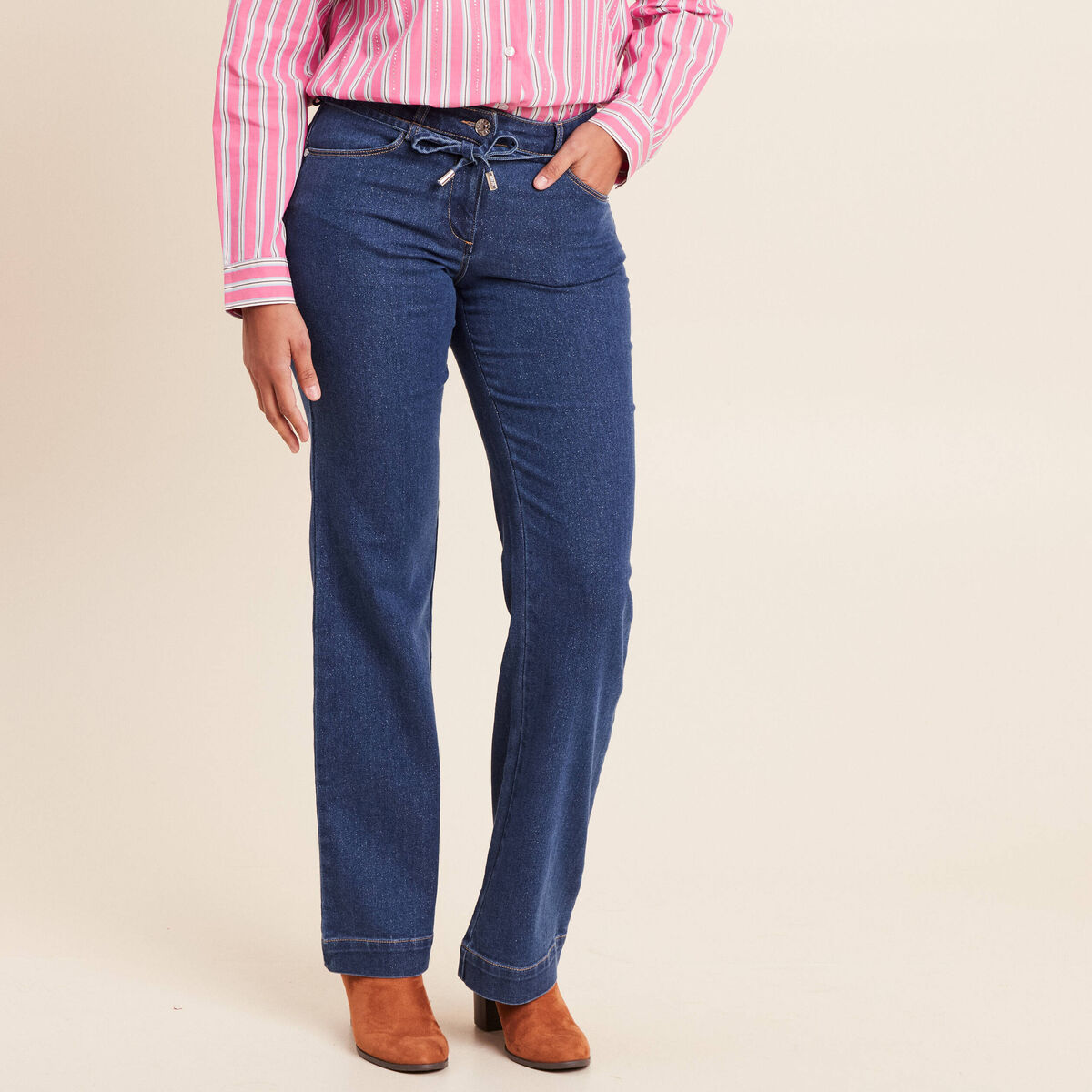 Jean coupe bootcut taille bascul&eacute;e denim stone femme