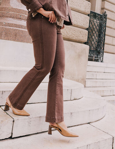 Jean bootcut taille bascul&eacute;e marron femme