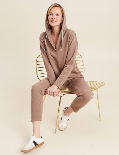 Sweat à capuche taupe femme