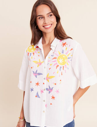 Chemise ample manches 3/4 col chemise blanc femme
