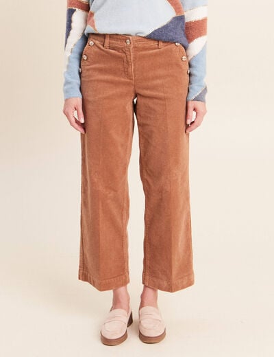 Pantalon large velours c&ocirc;tel&eacute; marron femme