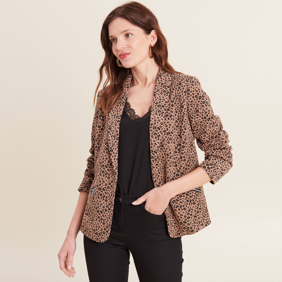 Veste tailleur col ch&acirc;le beige femme