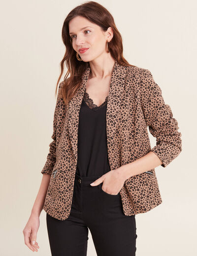 Veste tailleur col châle beige femme