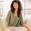 Blouse manches 3/4 vert kaki femme