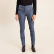 Pantalon enduit ajust&eacute; taille bascul&eacute;e bleu fonc&eacute; femme