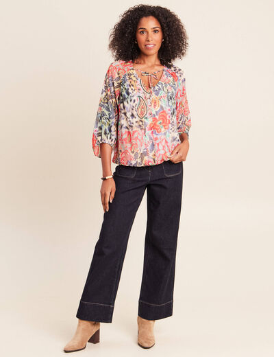 Blouse cintr&eacute;e col v manches 3/4 multicolore femme
