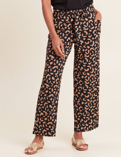 Pantalon ample taille haute noir femme