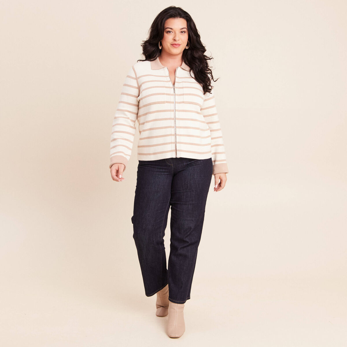 Gilet r&eacute;versible manches longues beige femme