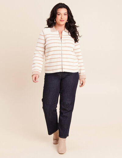 Gilet r&eacute;versible manches longues beige femme