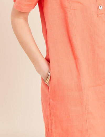 Robe droite courte col chemise orange fluo femme