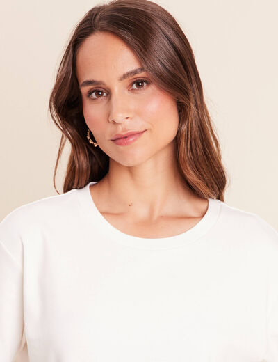 T-shirt ample col rond manches courtes ecru femme