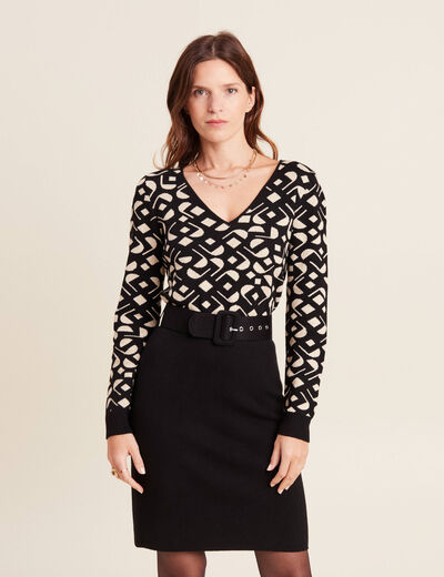 Robe tricot ajustée 2-en-1 noir femme
