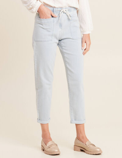 Jean coupe mom 7/8&egrave;me denim bleach femme
