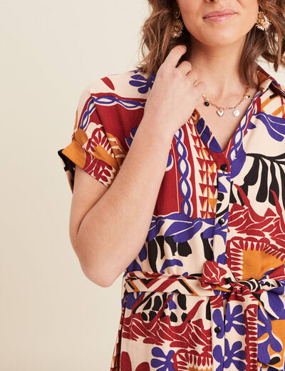 Robe courte manches courtes multicolore femme