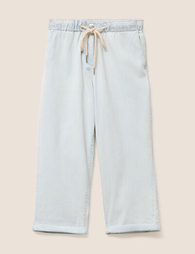 Pantalon jogpant 7/8ème en coton denim bleach femme